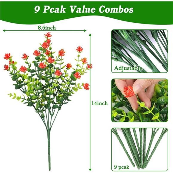 9 Bundles Artificial Flowers for Outdoors, Fake Plastic Plants UV Resistant - Picture 5 of 7